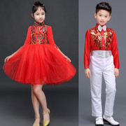 元旦儿童红色表演服幼儿园大合唱服装女童中国风公主裙古筝演出服