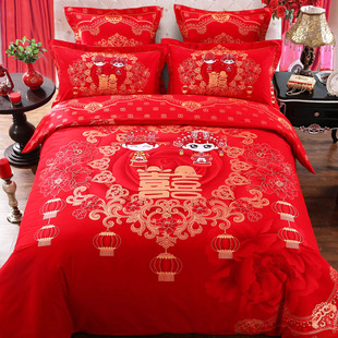 雪晶灵婚庆四件套，大红结婚床品床上用品纯棉全棉，床单被套4件套
