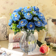 餐桌装饰品假花玻璃套装饰摆件绢，花露莲客厅茶玫瑰花瓶仿真花卉