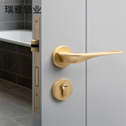 纯铜金色卧室内房门锁家用磁吸静音实木门把手黄铜黑色分体锁