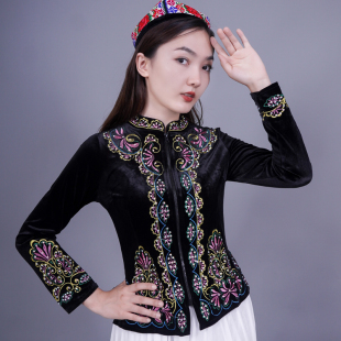 新疆舞蹈演出服维族服装金丝绒上衣女广场舞蹈民族，服饰春秋季外套