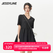 jessyline夏季女装杰茜莱黑色，v领修身连衣裙324211422