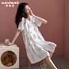 睡裙女夏季纯棉短袖可爱宽松孕妇日式和服，睡袍白色高级感女式睡衣