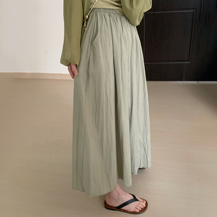 中长款纯色速干半身裙2023夏季女装时尚韩版高腰显瘦A字长裙