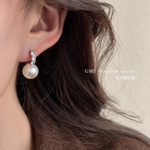 轻奢珍珠锆石无耳洞，耳夹女生2024复古气质，耳环小众高级感耳饰