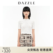 DAZZLE地素奥莱春季白色小众镂空针织衫短袖上衣女