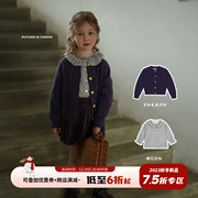 女童羊毛混纺开衫纯棉碎花衬衫套装 宝宝秋季小众气质针织衫衬衣2
