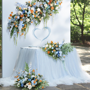 蓝色婚礼拱门装饰花婚庆屏风迎宾布置挂花婚纱橱窗花架道具花柱花