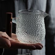日式防烫单个公道杯玻璃，加厚木把锤纹，木柄耐热公杯功夫茶茶具