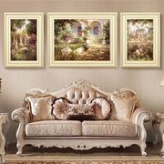 欧式挂画客厅装饰画沙发背景墙，三联画美式乡村壁画田园画简欧油画