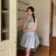 2024夏季韩系小众设计感无袖背心裙短裙，蓬蓬花苞连衣裙