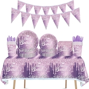 跨境紫色钻石女孩，生日派对餐具纸盘纸杯纸巾，桌布装饰派对用品