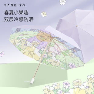圣比托高颜值双层太阳伞，防紫外线女折叠晴雨两用彩胶防晒遮阳伞夏