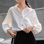 职业通勤白色衬衫女秋季2023法式蝙蝠袖正装上衣女设计感小众