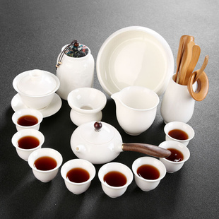 功夫茶具套装纯白色羊脂玉瓷茶壶，德化陶瓷盖碗泡茶杯喝茶品茗杯
