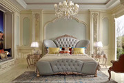 欧式法式家具新古典(新古典)黑檀钢琴漆zb11床双人大床真皮香槟金色