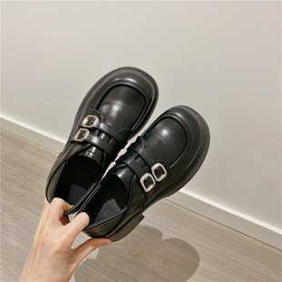 黑色小皮鞋厚底松糕单鞋，女2024春季韩版英伦复古乐福鞋女鞋子