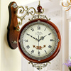 欧式客厅挂钟仿古双面时尚实木两面静音石英钟表用创意挂表