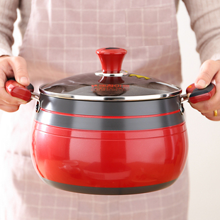 锅吉吉厨汤锅家用进口专用搪瓷，珐琅红色一体不粘锅不锈钢锅具套装
