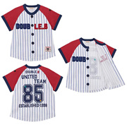 miki夏男女儿童棒球服短袖T恤宝宝黑熊条纹开衫字母绣花透气