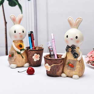 创意可爱兔子笔筒存钱罐，办公室桌面摆件女孩儿童，女生教师生日礼物