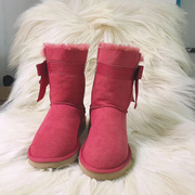 羊毛一体真皮蝴蝶結雪地靴女中筒時尚百搭圓頭防滑保暖超舒服靴子