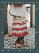 欧利娜利原创山羊绒，+超细美利奴羊毛提花扇贝，边波西米亚半身长裙