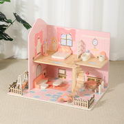 儿童仿真公主城堡别墅，娃娃屋过家家卧室，木制家具宝宝角色扮演玩具