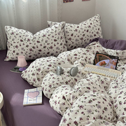 紫色少女心ins小碎花，泡泡水洗棉，床上四件套被套纯色床单三件套1.8