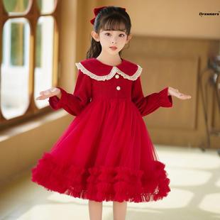 。龙年女童儿童秋冬季过年女孩红色公主连身裙子新年拜年衣服装20