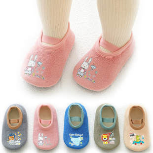 加绒儿童地板袜婴儿学步袜秋冬款宝宝防滑加厚婴儿冬季卡通地板鞋
