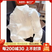白色针织衫2023早春女装小香风尖领衬衫拼接漂亮欧货上衣