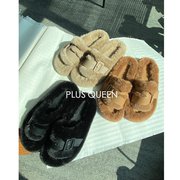 pq宏蓝|高个子(高个子)大码女鞋秋冬时尚，设计感毛毛拖鞋434445码