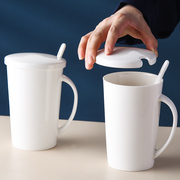 白色骨瓷釉下彩水杯子马克杯带盖大容量陶瓷茶杯咖啡杯家用耐高温