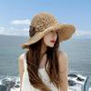 草帽女夏季沙滩帽子，花朵可折叠防晒大檐海边时尚度假太阳帽遮阳帽
