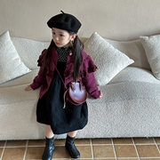 女宝宝开衫女童毛线衣(毛，线衣)开衫20223秋装，0-8岁儿童外套紫色毛衣