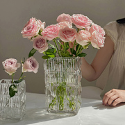 透明水晶玻璃花瓶客厅电视柜水养插花摆件ins轻奢高级感玫瑰鲜花