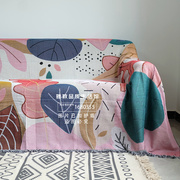 北欧ins抽象棉麻田园沙发罩巾，装饰粗纺盖布，编织线毯挂毯床尾盖毯