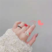 韩国ins设计感食指，戒可爱少女卡通kitty猫咪，指环树脂小猫戒指女