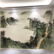 成都墙绘写实风景国画，山水壁画酒店茶楼，背景墙彩绘3d立体墙体壁画