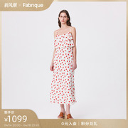 Fabrique 6A级桑蚕丝混纺双层花边康乃馨印花吊带连衣裙