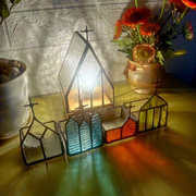 复古电子烛台创意教堂禅意，彩色玻璃蝴蝶装饰防风，烛光摆件礼物家用
