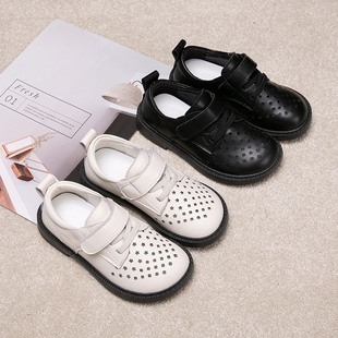 男童皮鞋2024夏季凉鞋真皮，包头镂空宝宝，儿童防滑软底女童黑色单鞋