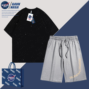 NASA GAVK2024套装纯棉T恤夏季男女同款五分印花情侣潮牌短裤
