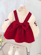 女童秋季连衣裙洋气婴儿红色公主裙，3儿童秋装，1周岁女宝宝礼服裙子