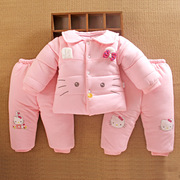 0一3个月女宝宝装秋冬婴幼儿分体款婴儿夹加厚棉衣服裤三件套装季