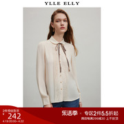 ylleelly2024春季纯色翻领衬衫，风琴褶雪纺衬衣