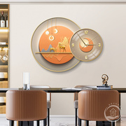 轻奢圆形餐厅装饰画创意时钟组合壁画客厅背景墙抽象鹿挂画