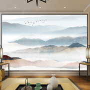 新中式自粘墙纸电视背景墙壁贴纸壁纸山水画贴画客厅墙贴风景壁画