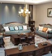 美式胡桃木真皮沙发组合客厅家具乡村小户型欧式全实木皮艺沙发